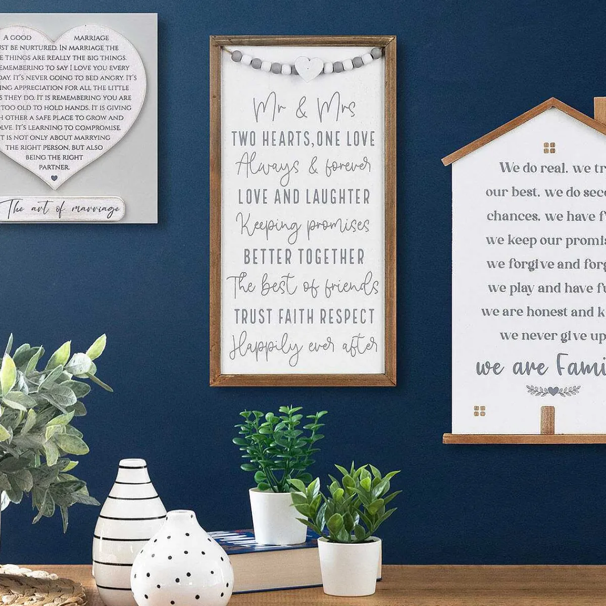 'Mr & Mrs' Wedding Day Beads Long Wooden Plaque>Langs New