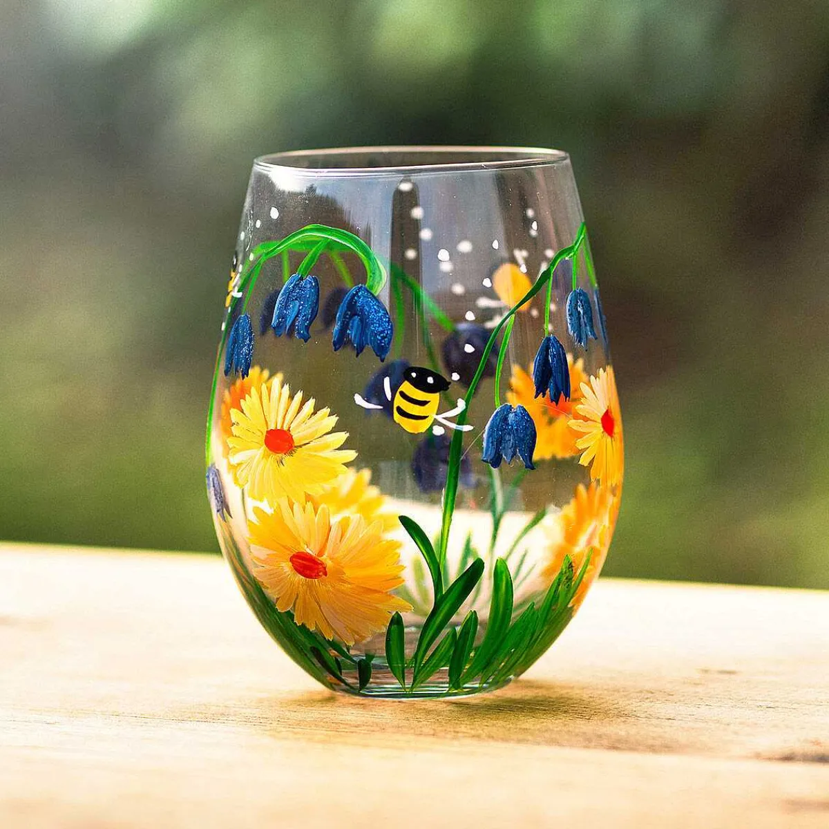Bluebells & Dandelion Bees Stemless Glass>Lynsey Johnstone Online