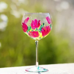 Hand Painted Pink Tulips Gin Glass>Lynsey Johnstone Fashion