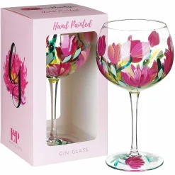 Hand Painted Pink Tulips Gin Glass><noscript><img width=