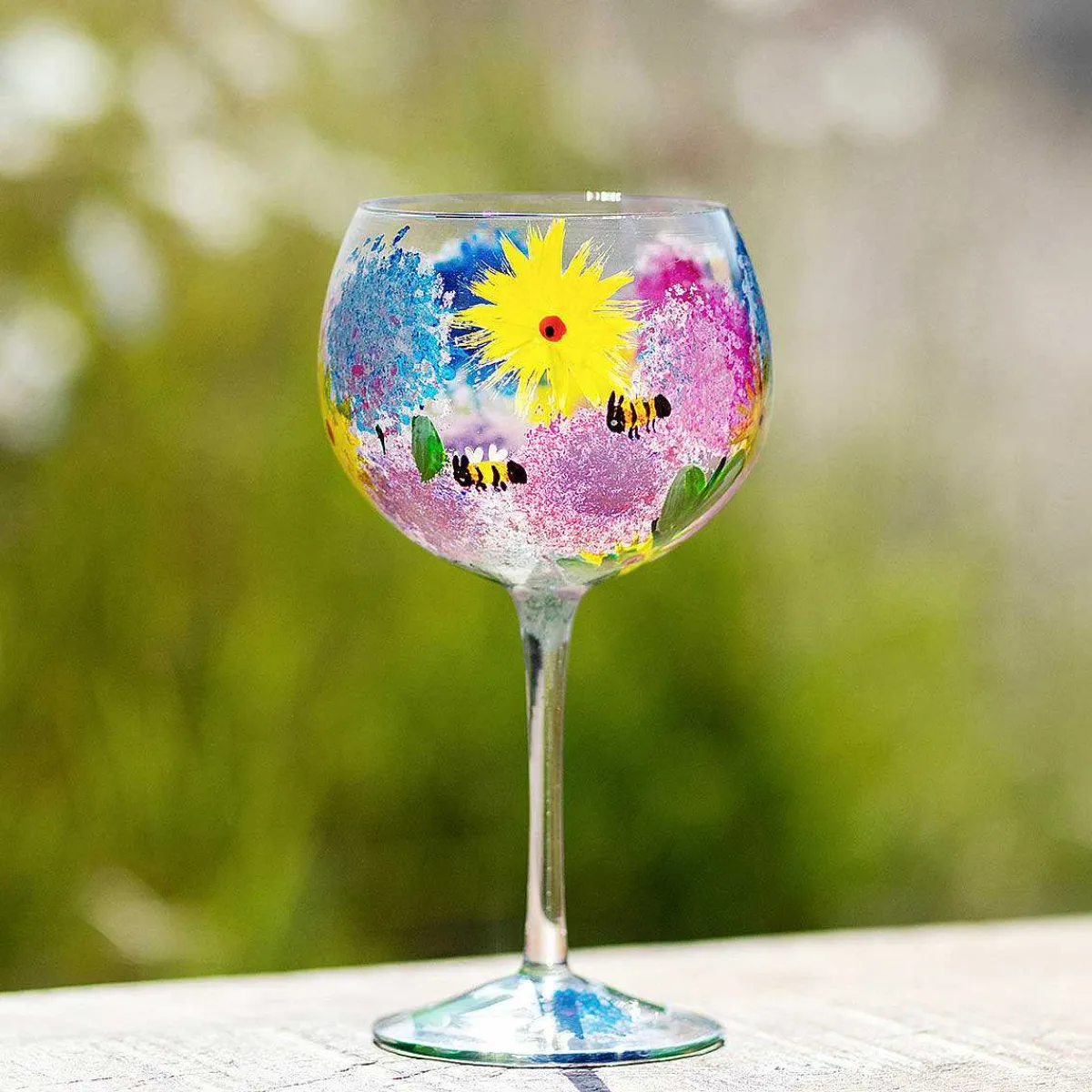 Hand Painted Alliums & Bees Gin Glass>Lynsey Johnstone Shop