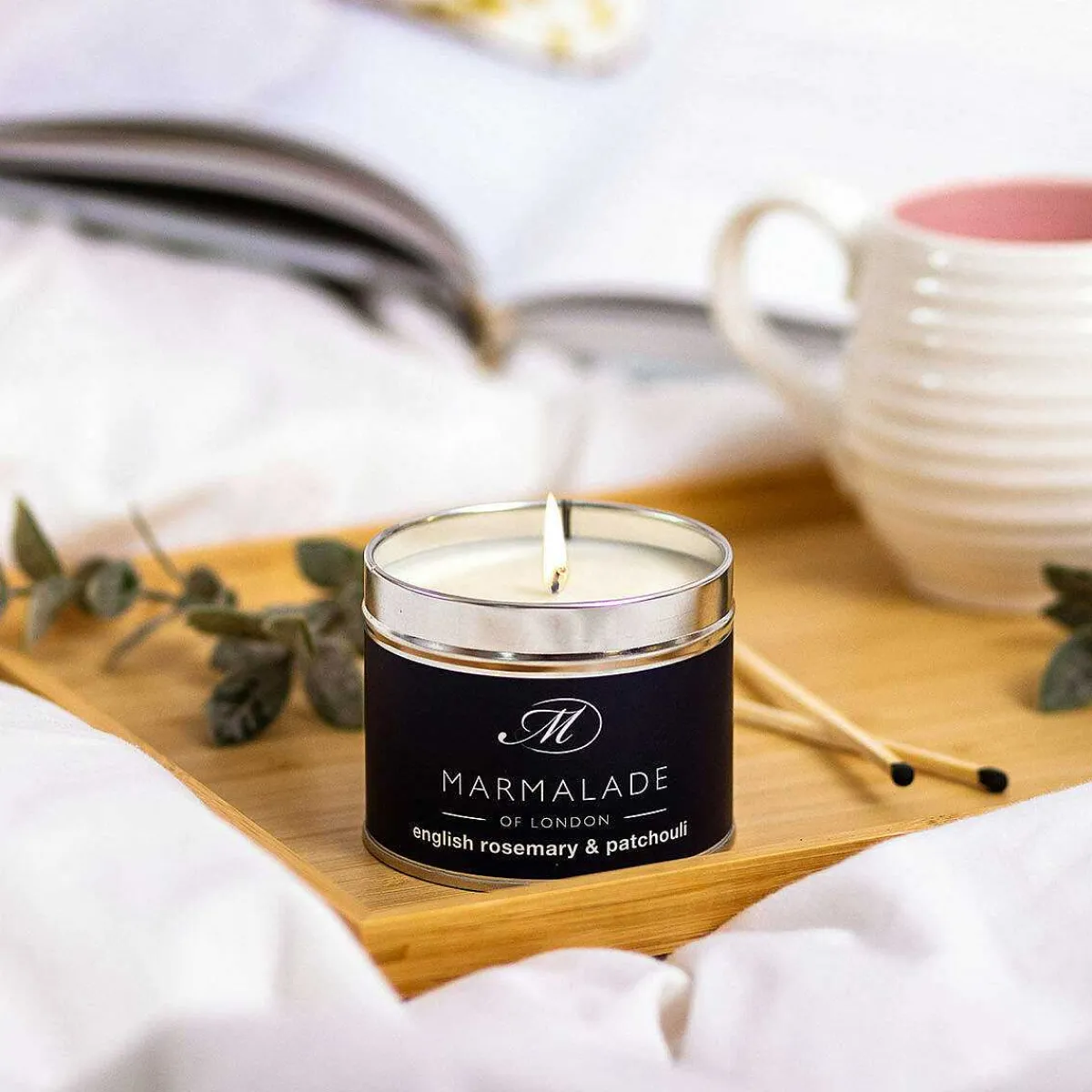 English Rosemary & Patchouli 210G Tin Soy Candle>Marmalade of London Outlet