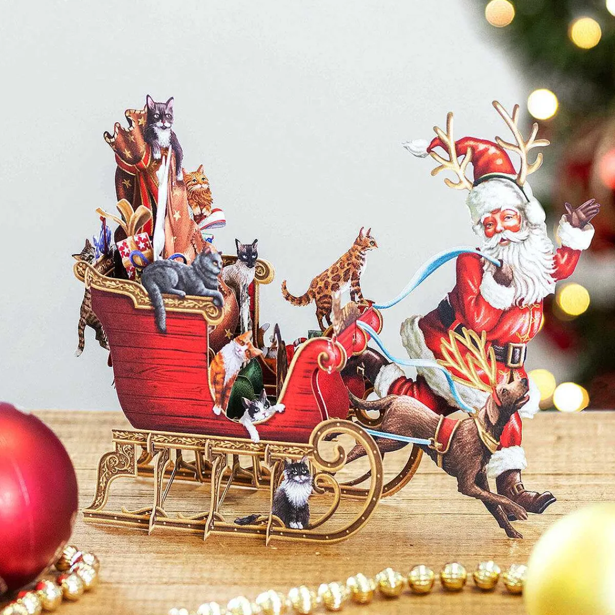 Cat Sleigh 3D Christmas Card>Me & McQ Cheap