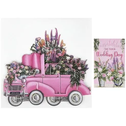 'The Pink Car' 3D Wedding Card><noscript><img width=
