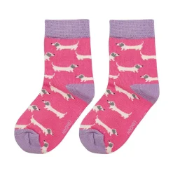 Bright Pink Sausage Dogs Girls Bamboo Socks>Miss Sparrow Store
