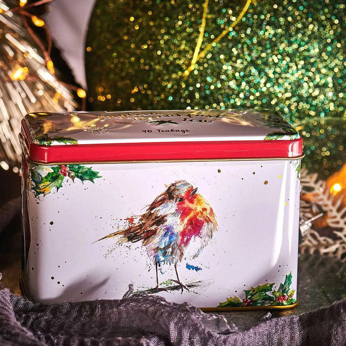 Winter Robins Tea Tin With 40 English Breakfast Tea Bags>New English Teas Clearance