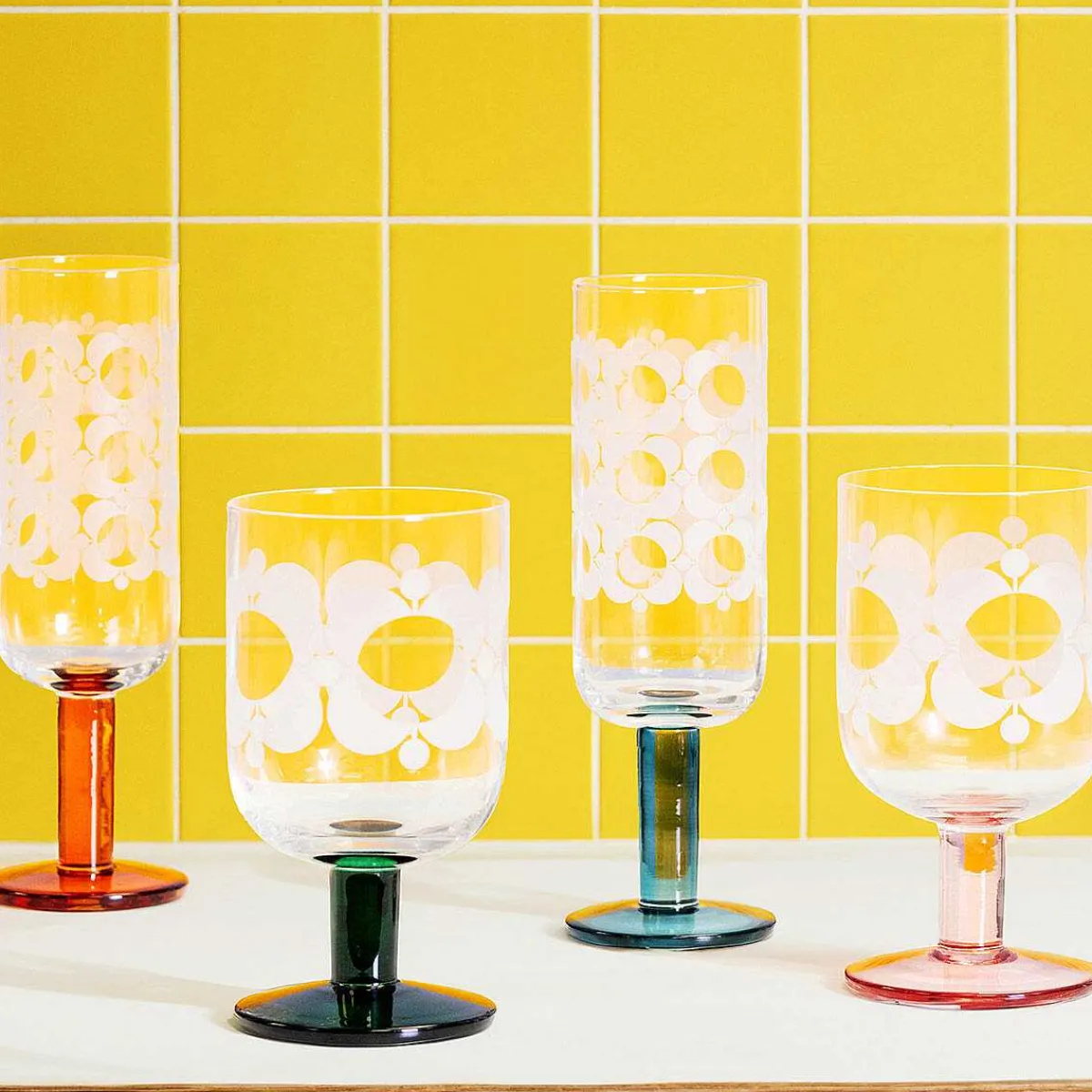 Atomic Flower Brown Shades Set Of 4 Wine Glasses>Orla Kiely Best Sale