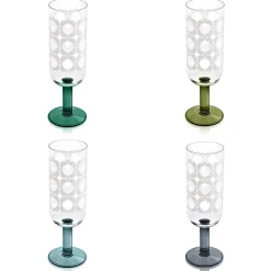 Atomic Flower Green Shades Set Of 4 Champagne Glasses><noscript><img width=