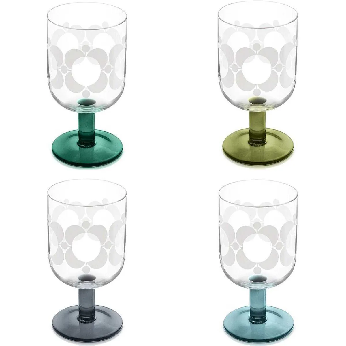 Atomic Flower Green Shades Set Of 4 Wine Glasses>Orla Kiely Fashion