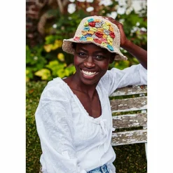 Applique Flowers Hemp/Cotton Hat><noscript><img width=