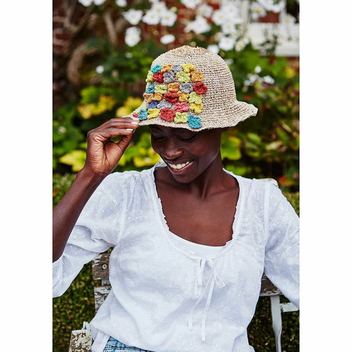 Applique Flowers Hemp/Cotton Hat>Pachamama Cheap