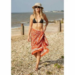 Cogs Rust Hand Printed Cotton Sarong>Pachamama Outlet