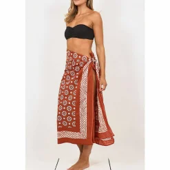 Cogs Rust Hand Printed Cotton Sarong><noscript><img width=