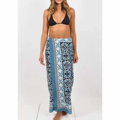 Flower Blue Hand Printed Cotton Sarong><noscript><img width=