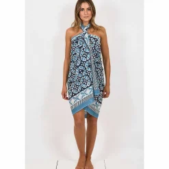 Flower Blue Hand Printed Cotton Sarong><noscript><img width=