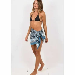 Flower Blue Hand Printed Cotton Sarong><noscript><img width=