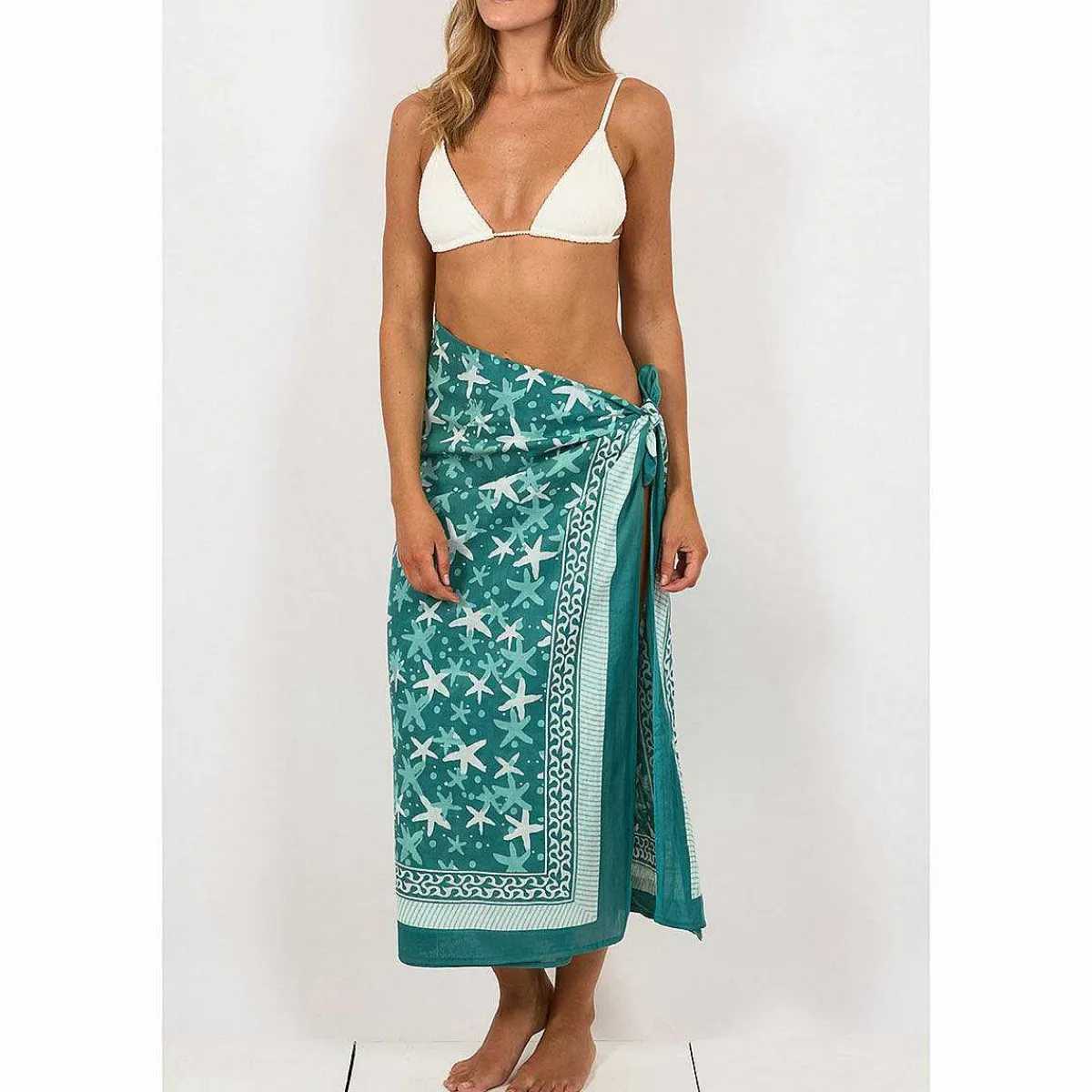 Starfish Green Hand Printed Cotton Sarong>Pachamama Clearance