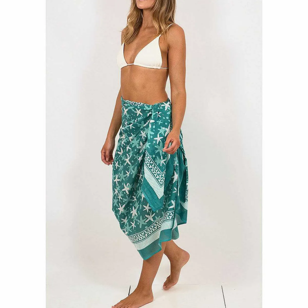 Starfish Green Hand Printed Cotton Sarong>Pachamama Clearance