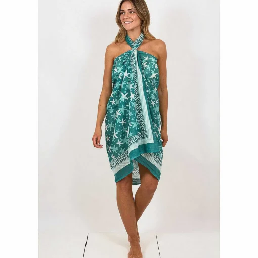 Starfish Green Hand Printed Cotton Sarong>Pachamama Clearance