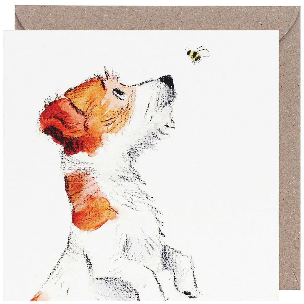 Jack Russell & Bee Square Greetings Card>Paper Shed Designs Online