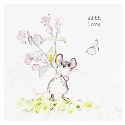 Mouse With Flowers 'With Love' Pack Of 5 Notecards>Paper Shed Designs Online
