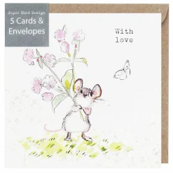 Mouse With Flowers 'With Love' Pack Of 5 Notecards><noscript><img width=