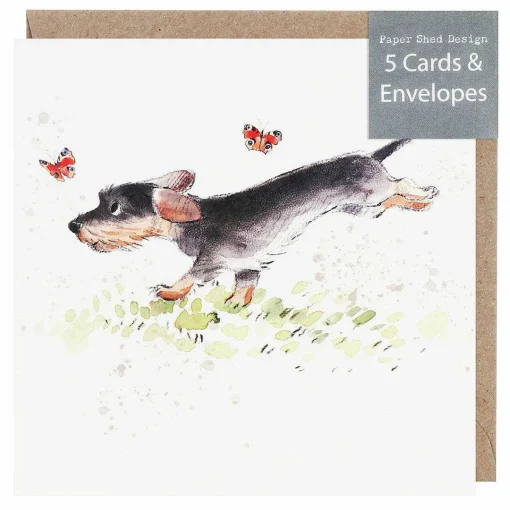 Running Dog With Butterflies Pack Of 5 Notecards>Paper Shed Designs Shop
