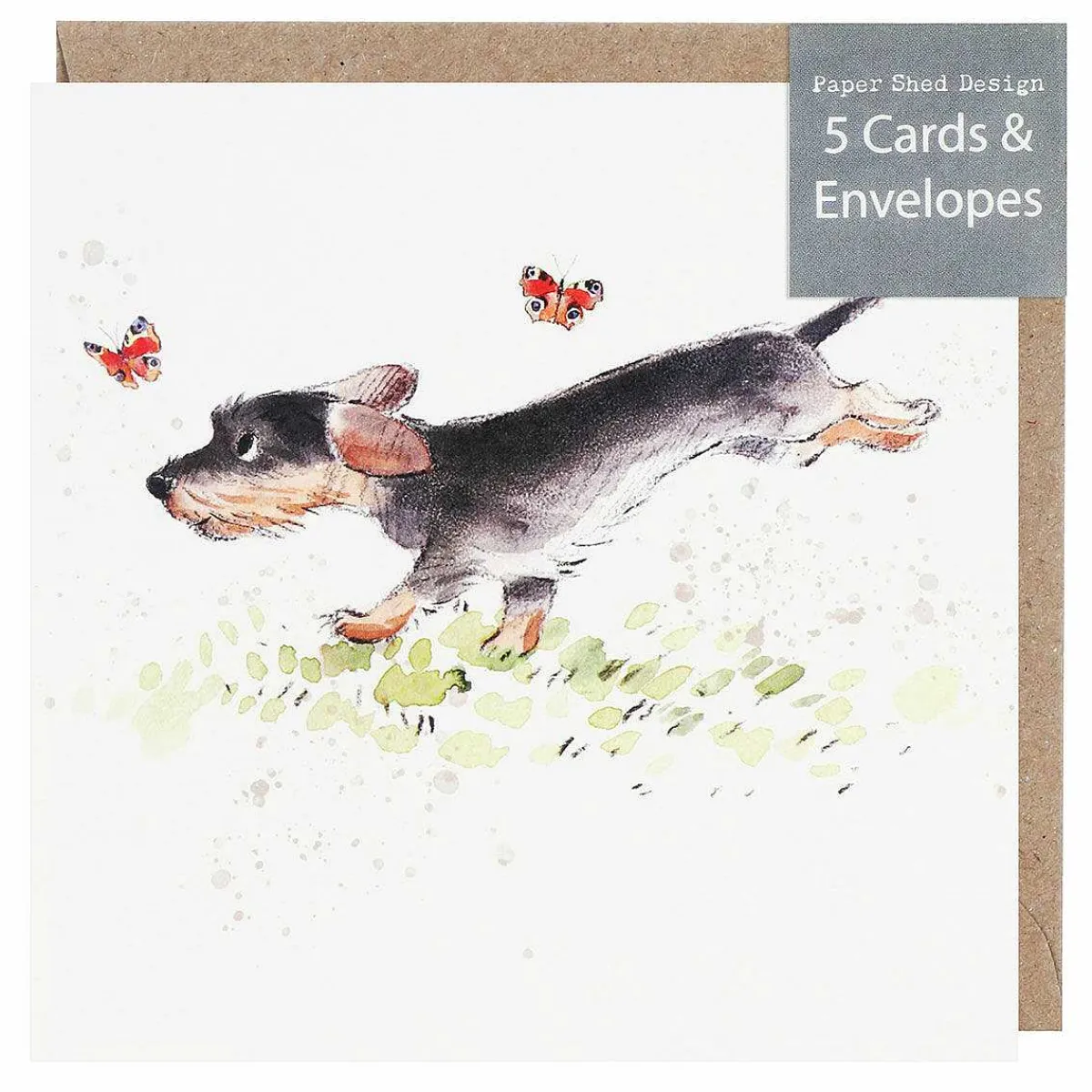 Running Dog With Butterflies Pack Of 5 Notecards>Paper Shed Designs Shop