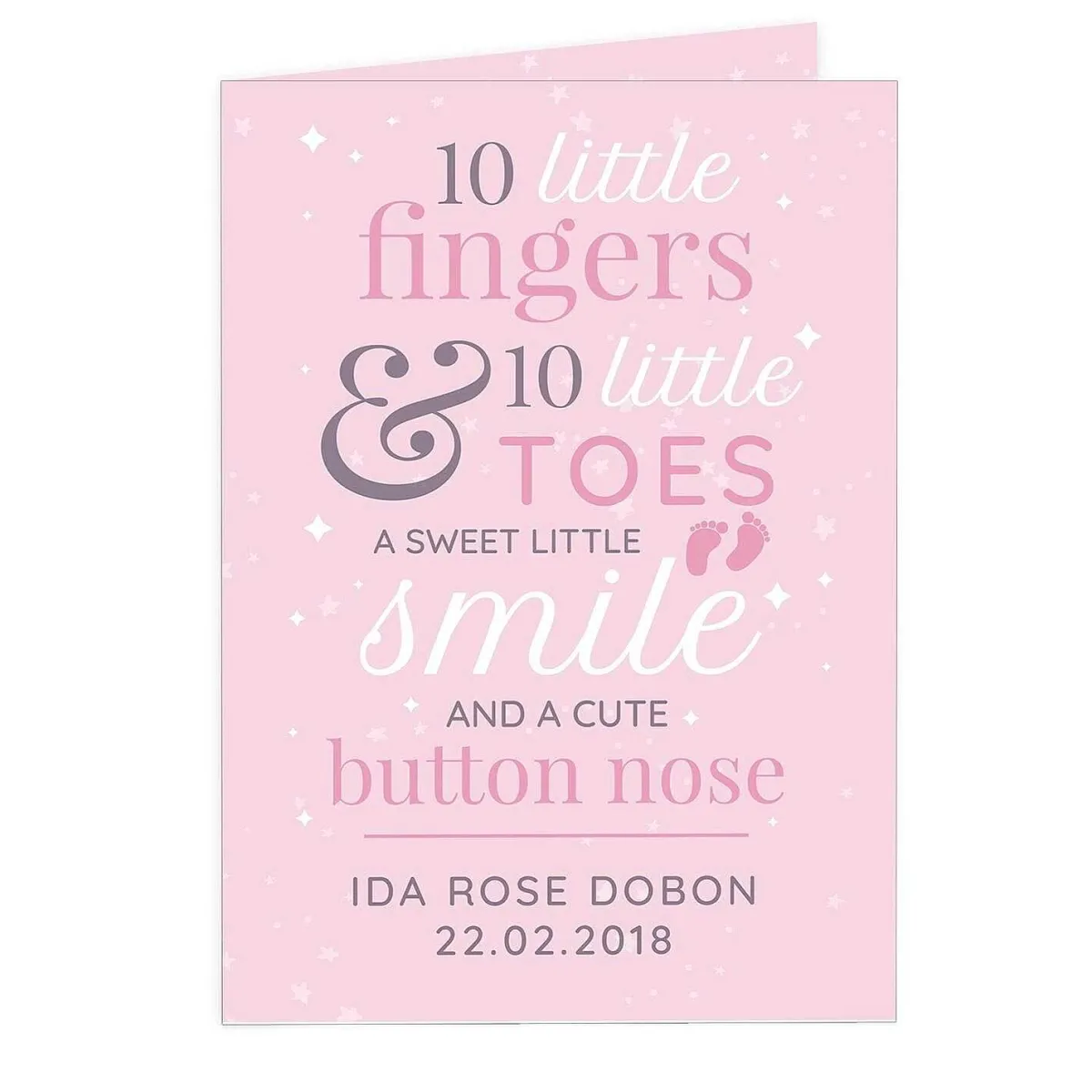 Personalised '10 Little Fingers' Pink Baby Card>Temptation Gifts New