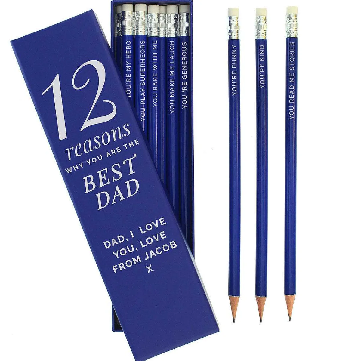 Personalised '12 Reasons' Box And 12 Blue Hb Pencils>Temptation Gifts Cheap