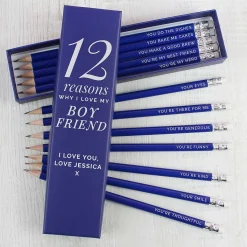 Personalised '12 Reasons' Box And 12 Blue Hb Pencils>Temptation Gifts Cheap