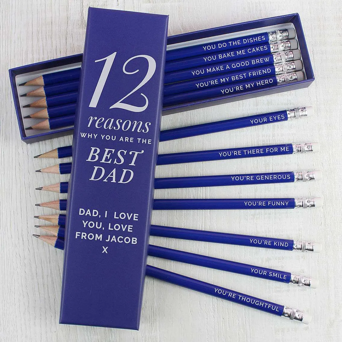 Personalised '12 Reasons' Box And 12 Blue Hb Pencils>Temptation Gifts Cheap