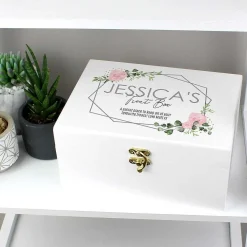Personalised Abstract Rose White Wooden Keepsake Box><noscript><img width=