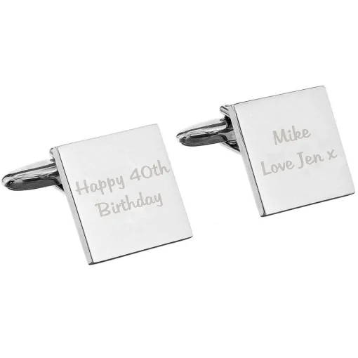 Personalised Any Message 2 Lines Square Cufflinks>Temptation Gifts Cheap