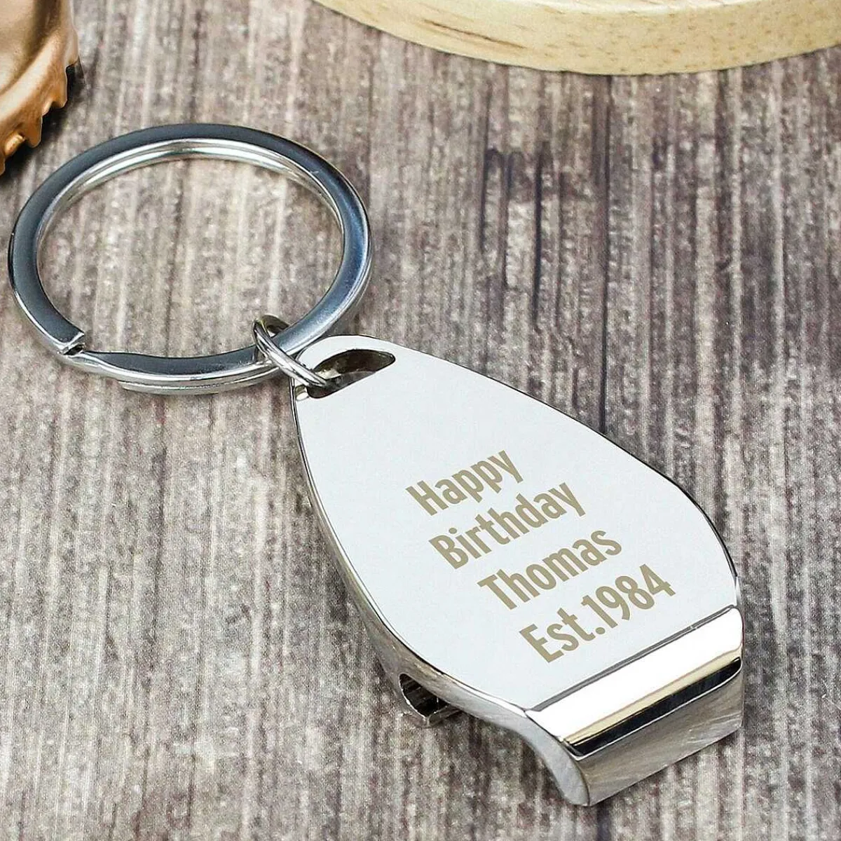 Personalised Any Message Bottle Opener Keyring>Temptation Gifts Outlet