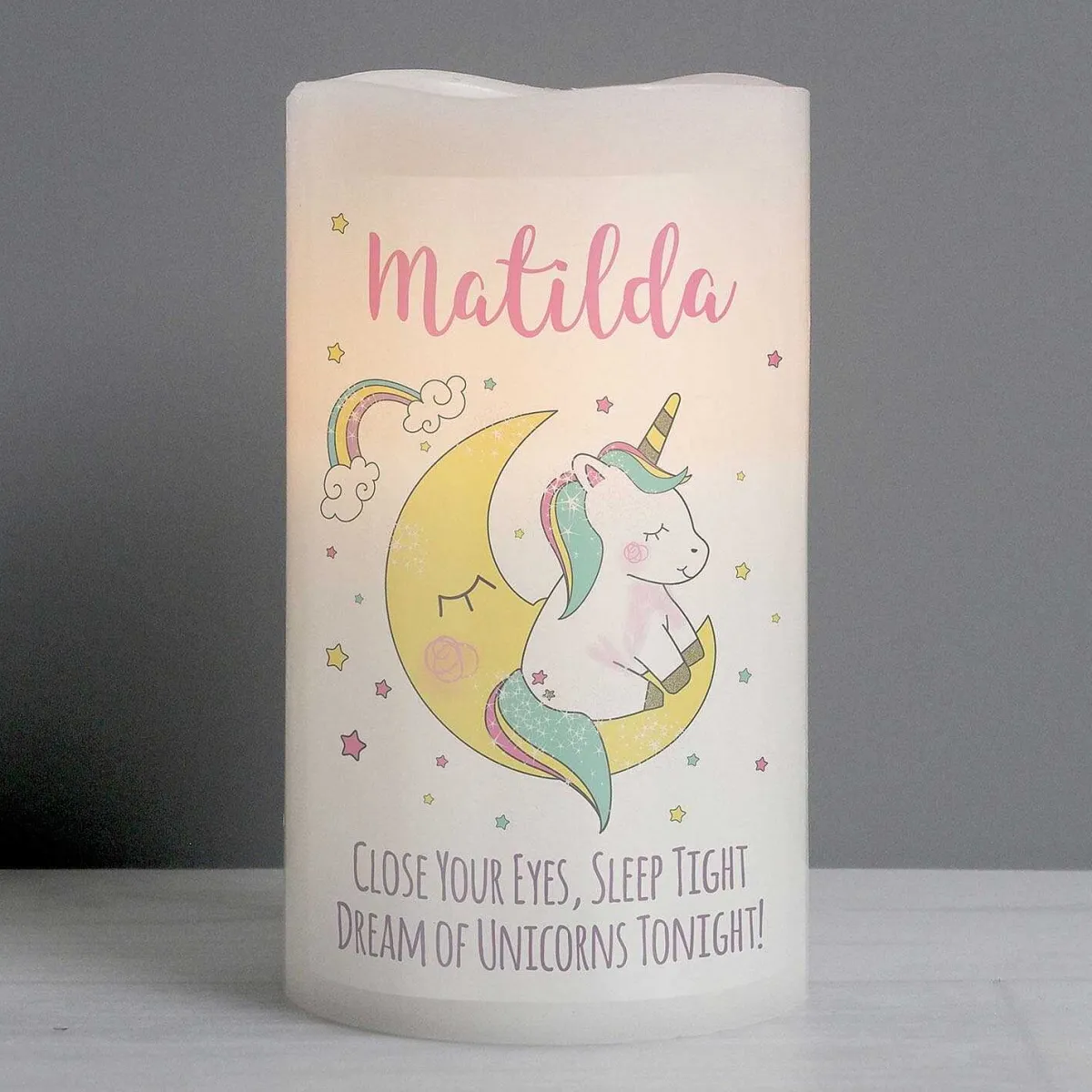 Personalised Baby Unicorn Led Candle>Temptation Gifts Fashion