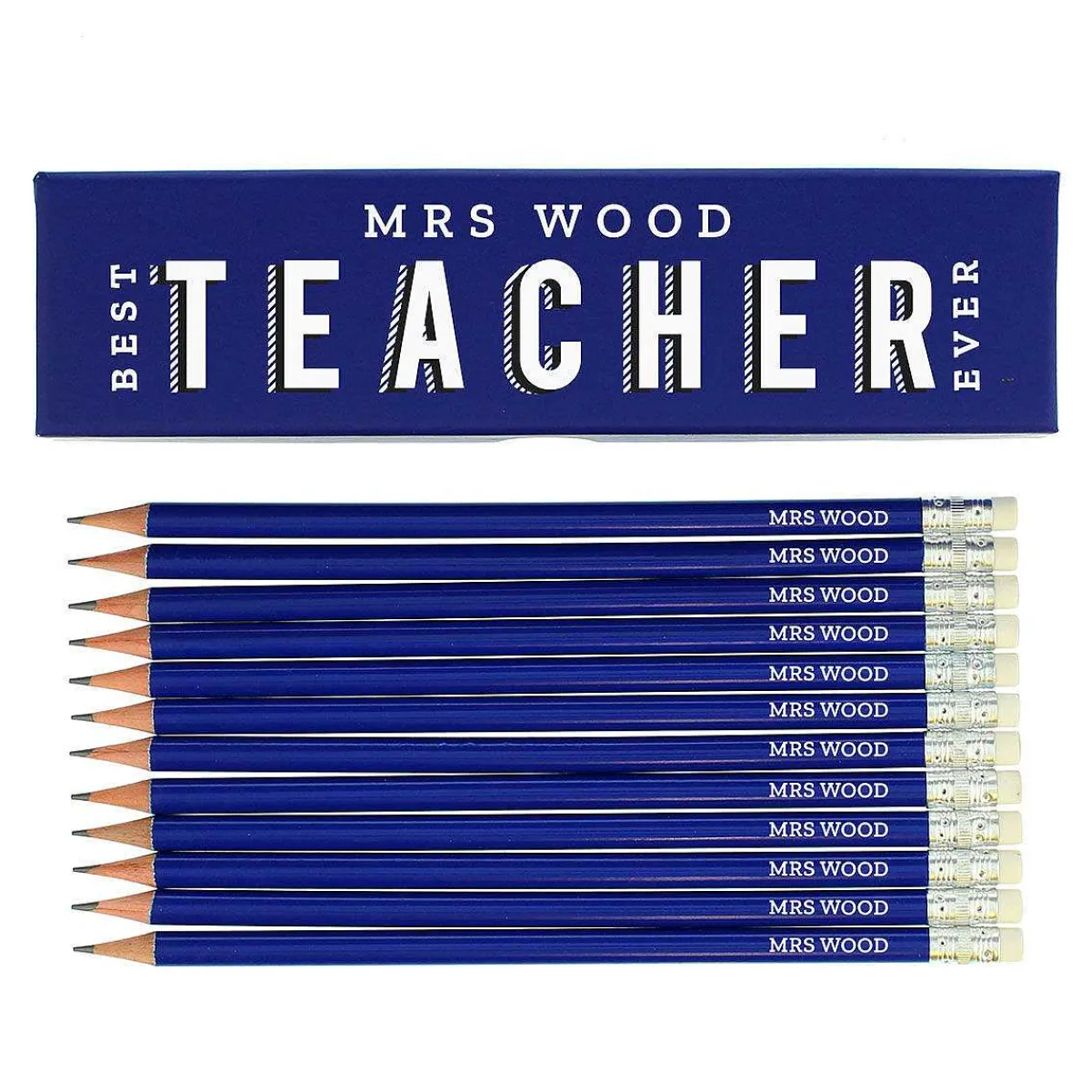 Personalised Best Teacher Ever Box And 12 Blue Hb Pencils>Temptation Gifts Cheap