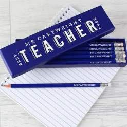 Personalised Best Teacher Ever Box And 12 Blue Hb Pencils><noscript><img width=