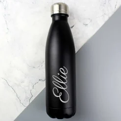 Personalised Black Metal Insulated Drinks Bottle><noscript><img width=