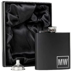 Personalised Boxed Black Initials Hip Flask><noscript><img width=