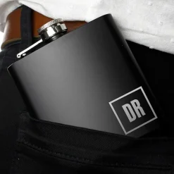 Personalised Boxed Black Initials Hip Flask><noscript><img width=