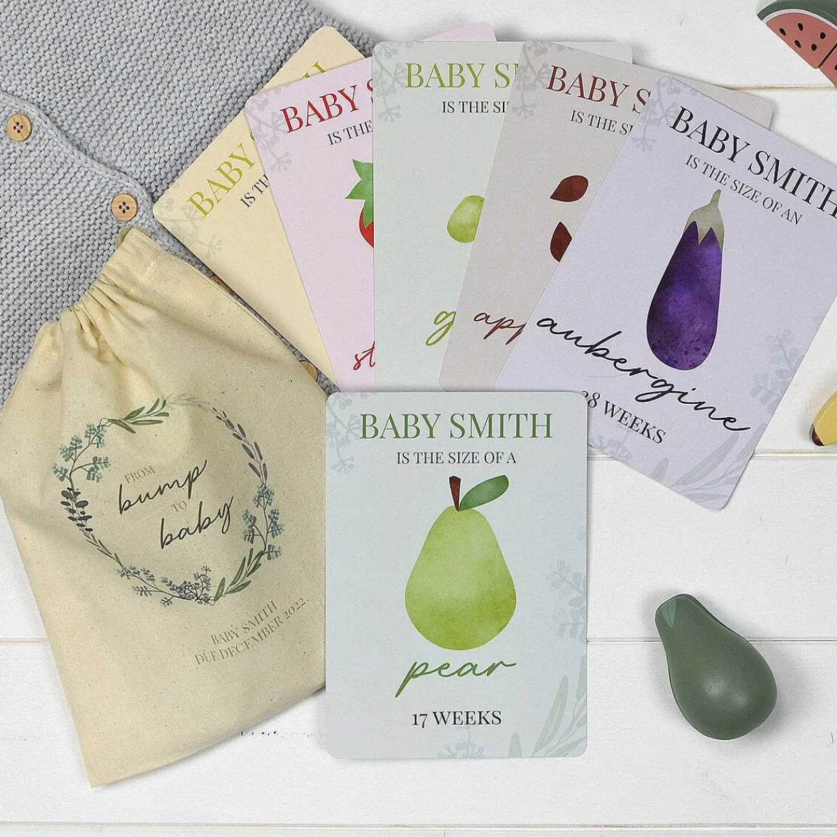 Personalised Bump To Baby Milestone Cards In Drawstring Bag>Temptation Gifts Store