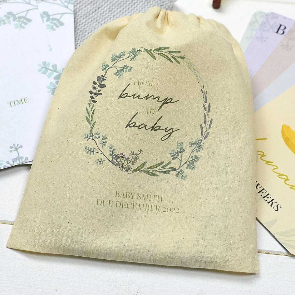 Personalised Bump To Baby Milestone Cards In Drawstring Bag>Temptation Gifts Store