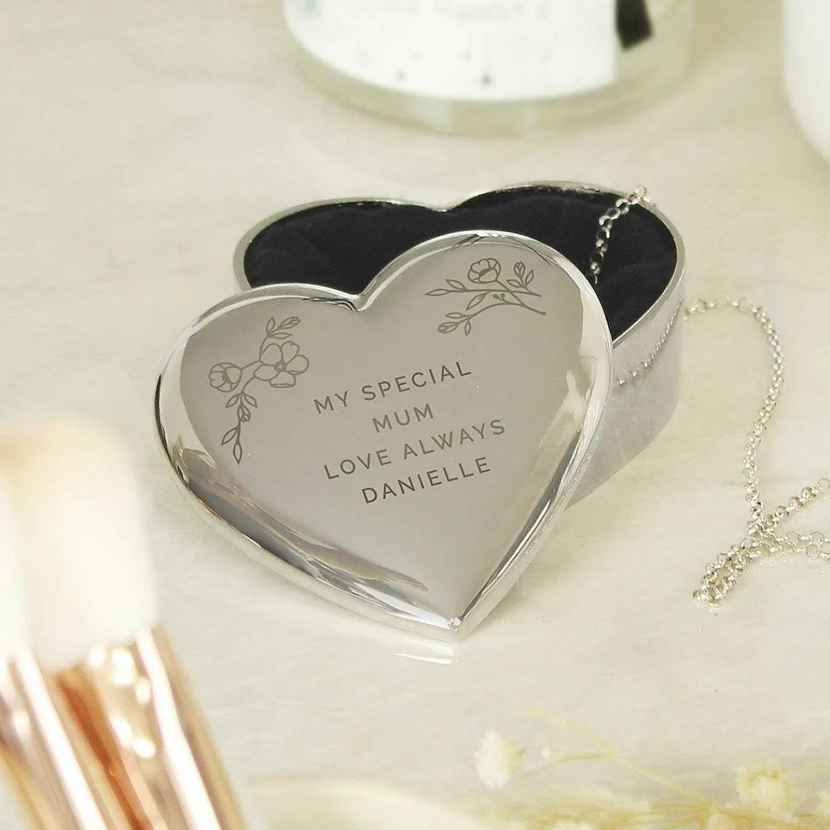 Personalised Floral Free Text Heart Trinket Box>Temptation Gifts Flash Sale