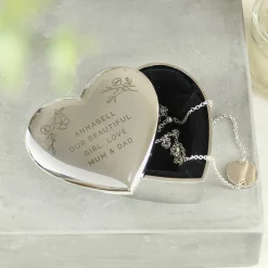 Personalised Floral Free Text Heart Trinket Box><noscript><img width=