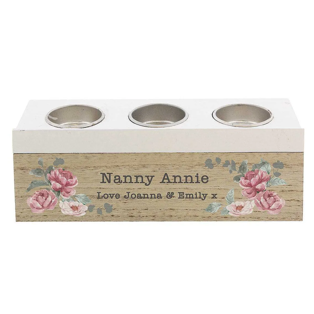 Personalised Floral Watercolour Triple Tealight Holder>Temptation Gifts Best