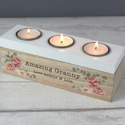Personalised Floral Watercolour Triple Tealight Holder><noscript><img width=