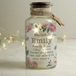 Personalised Floral Watercolour Led Glass Jar>Temptation Gifts Outlet