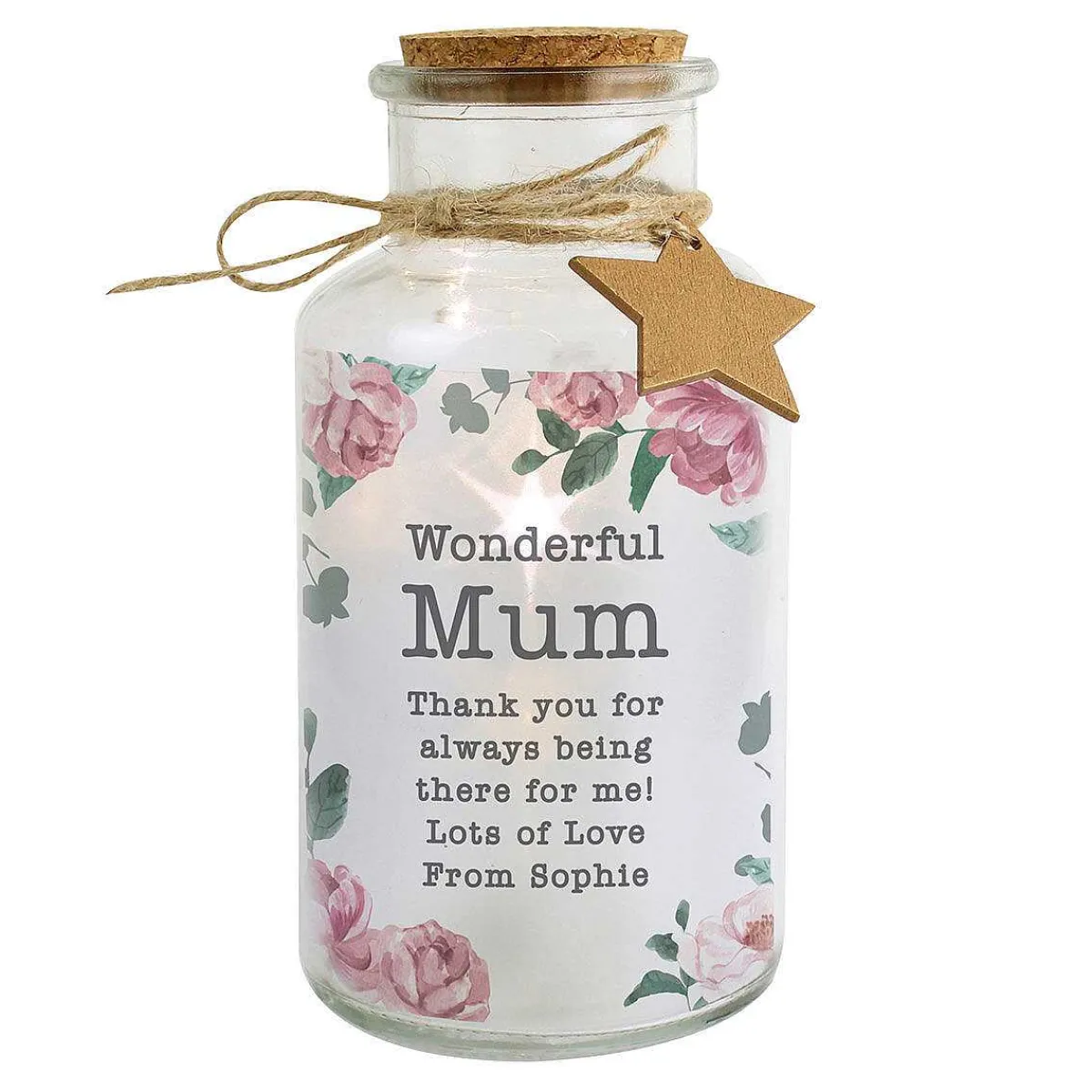 Personalised Floral Watercolour Led Glass Jar>Temptation Gifts Outlet
