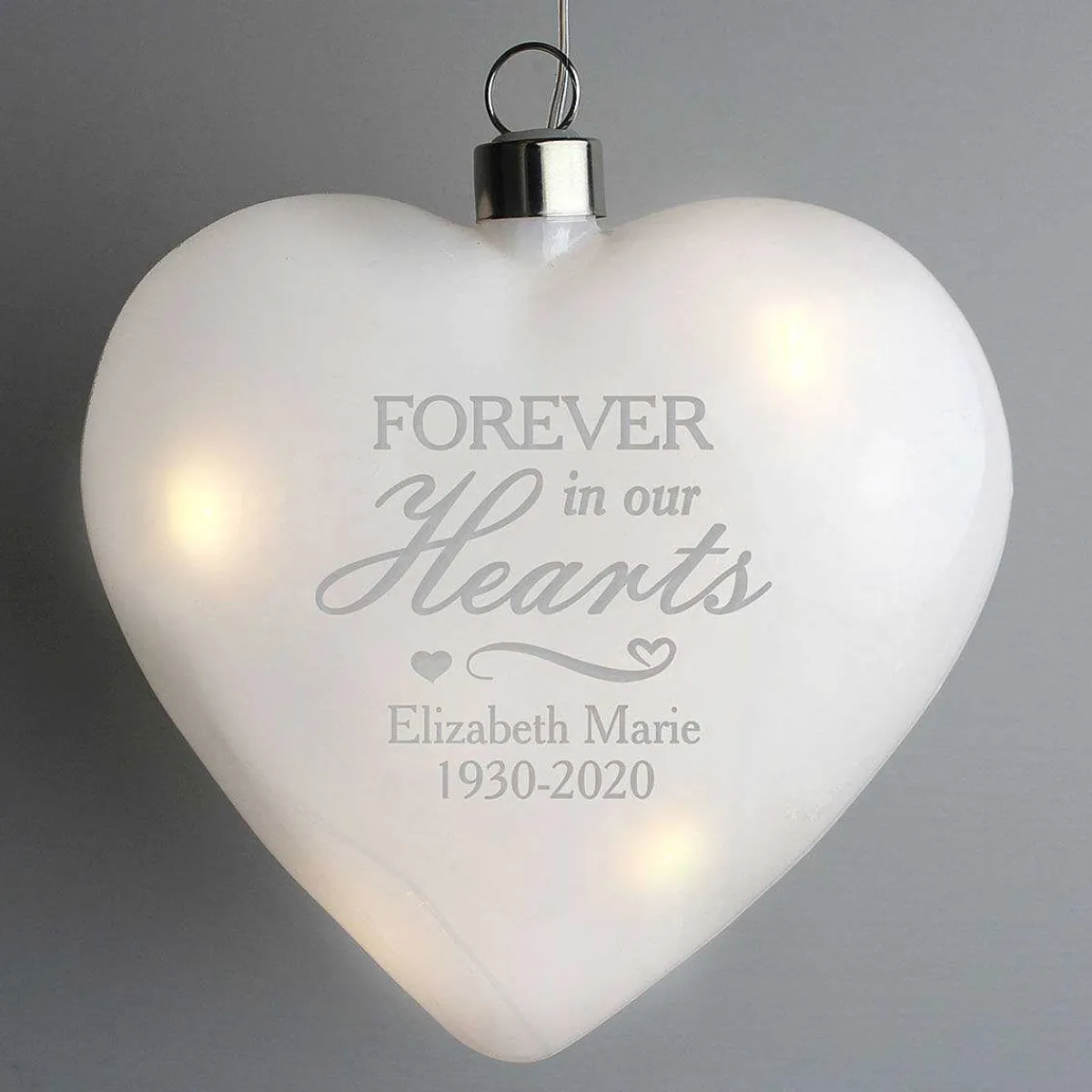 Personalised 'Forever In Our Hearts' Led Hanging Glass Heart>Temptation Gifts Cheap